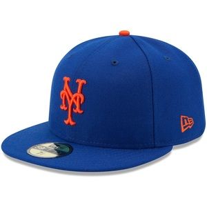 NWT New York Mets New Era Royal Authentic Fitted Hat With Flam Brim